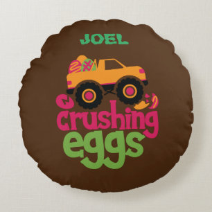 TRUCK CRUSHING EGGS PERSONALIZED THROW PILLOW. ROU ROUND PILLOW