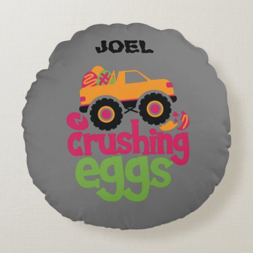 TRUCK CRUSHING EGGS PERSONALIZED THROW PILLOW ROU ROUND PILLOW