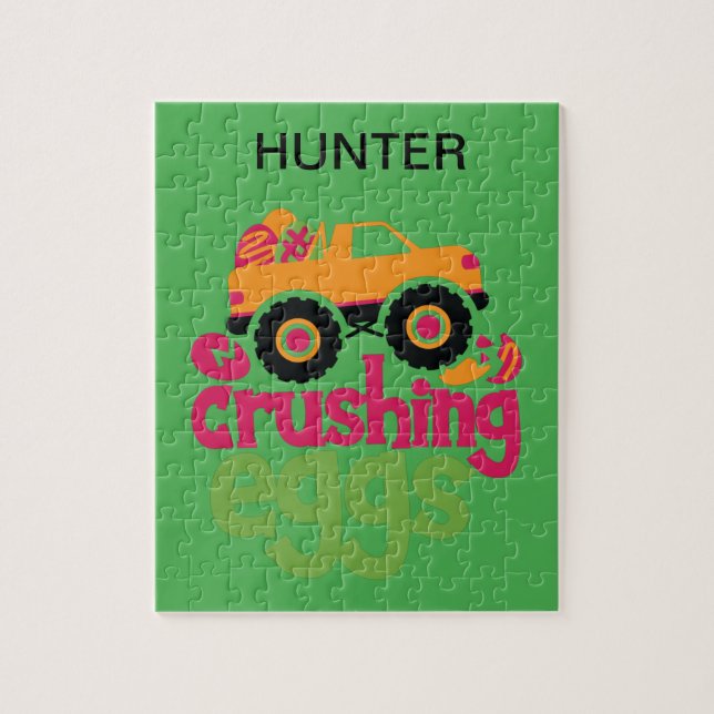 "TRUCK CRUSHING EGGS" PUZZLE PERSONALIZED. (Vertical)