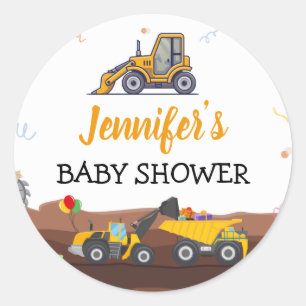 Truck Digger Under Construction Baby Birthday Classic Round Sticker