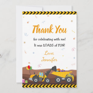 Truck Digger Under Construction Baby Birthday Than Thank You Card