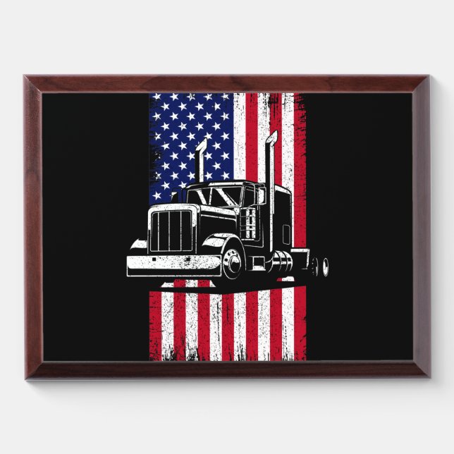 Truck Driver American Flag Trucker Award Plaque (Horizontal)