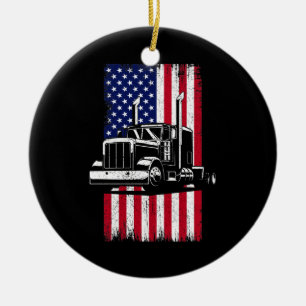 Truck Driver American Flag Trucker Ceramic Ornament