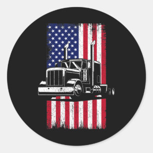 Truck Driver American Flag Trucker Classic Round Sticker