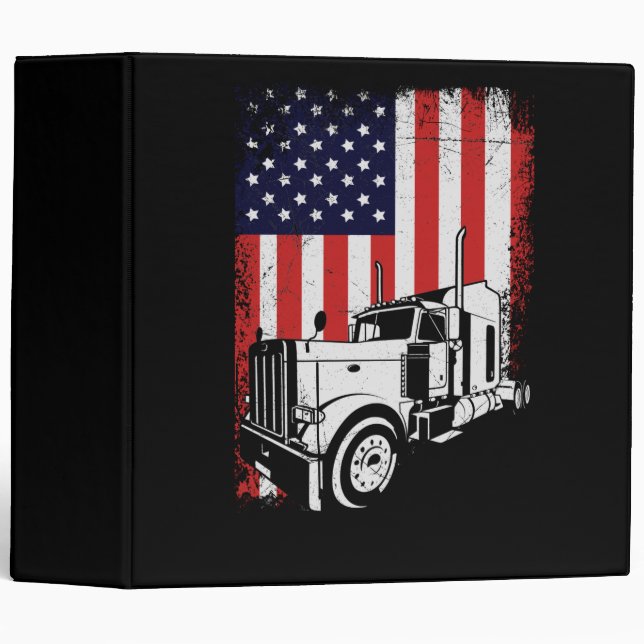 Truck Driver American Flag Trucker Gift 3 Ring Binder (Front/Spine)