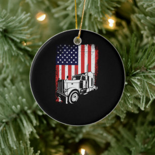 Truck Driver American Flag Trucker Gift Ceramic Ornament