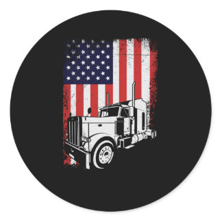 Truck Driver American Flag Trucker Gift Classic Round Sticker
