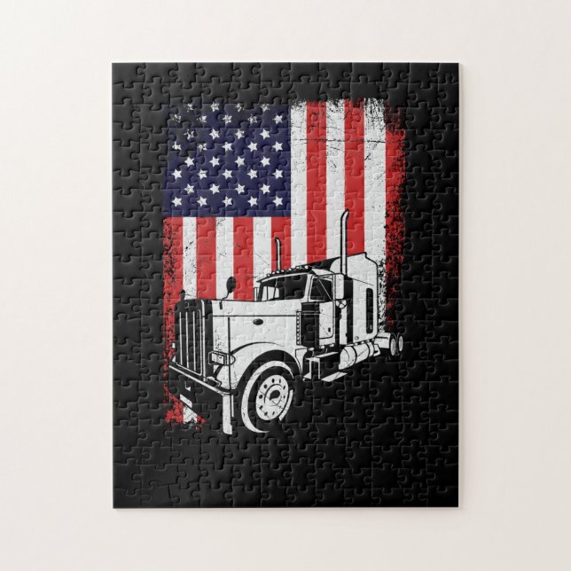 Truck Driver American Flag Trucker Gift Jigsaw Puzzle (Vertical)