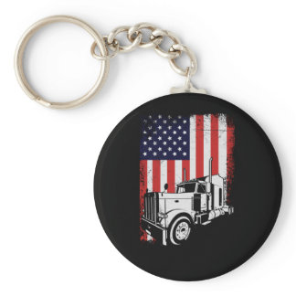 Truck Driver American Flag Trucker Gift Keychain