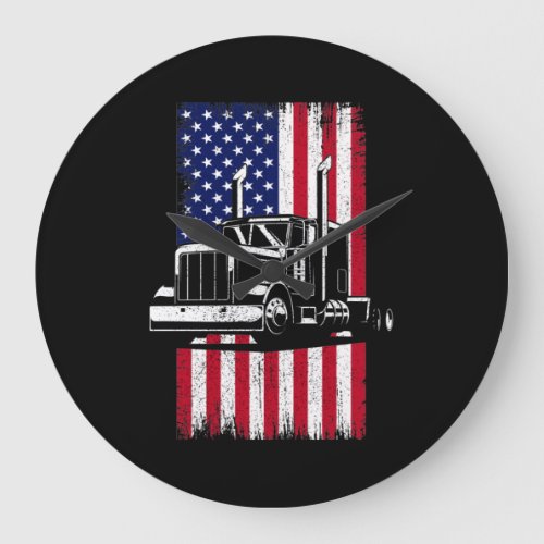 Truck Driver American Flag Trucker Large Clock