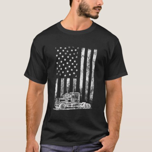 Truck Driver American Flag Trucker T_Shirt