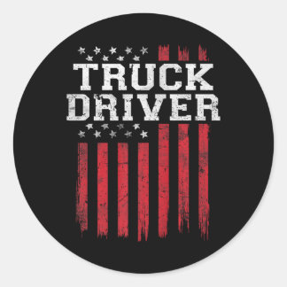 Truck Driver American Flag Usa Patriot Patriotic U Classic Round Sticker