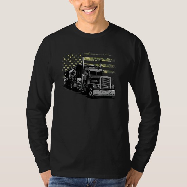 Truck Driver Camo American Flag Distressed Style T T-Shirt (Front)