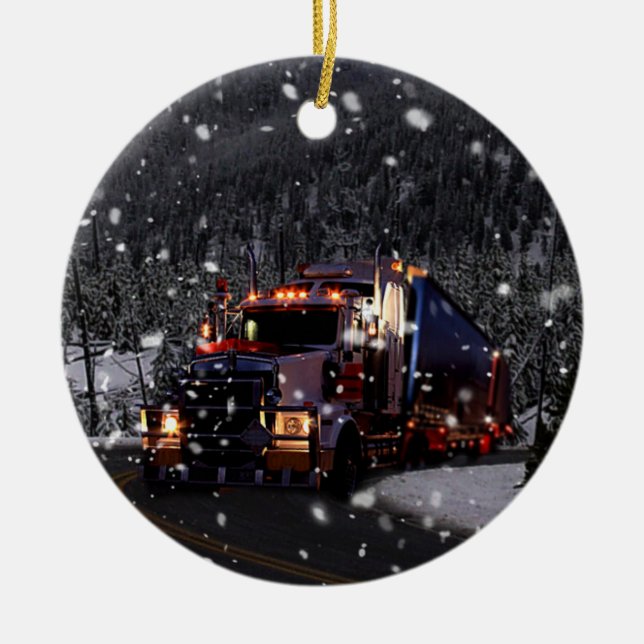 Truck Driver Christmas Ceramic Ornament (Front)