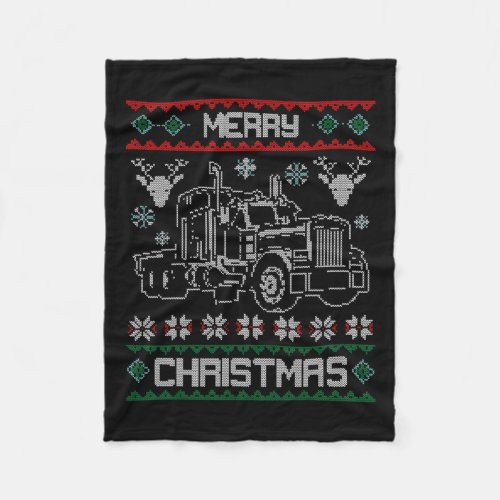 Truck Driver Merry Christmas Ugly Sweater Gift  Fleece Blanket