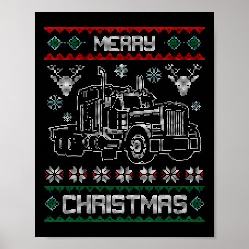 Truck Driver Merry Christmas Ugly Sweater Gift  Poster