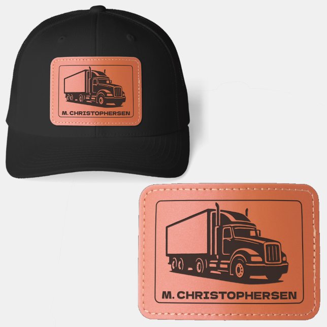 Truck Driver Name - Semi Truck Illustration  Leather Patch Hat (Creator Uploaded)