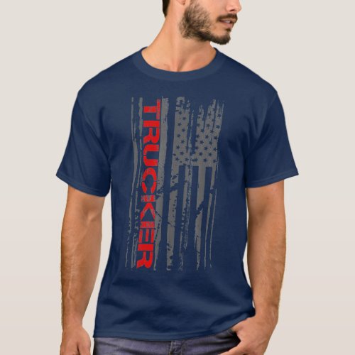 Truck Driver Patriotic American Flag Trucker T_Shirt