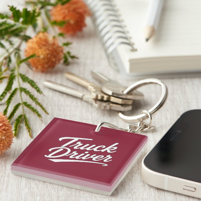 Truck Driver Script Typography Gift Keychain (Front Right)