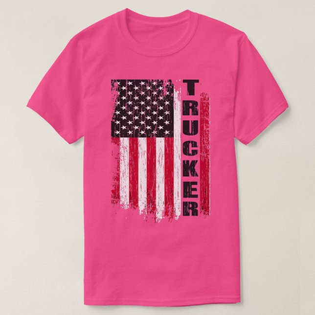 Truck Driver Trucker American Flag Trucker T-Shirt (Design Front)