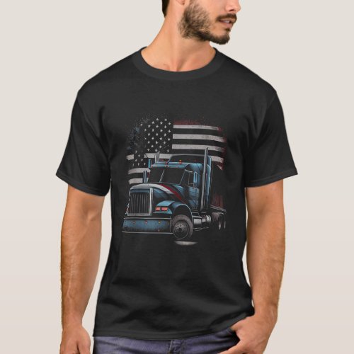 Truck Driver US American Flag 18 Wheeler Trucker 6 T_Shirt