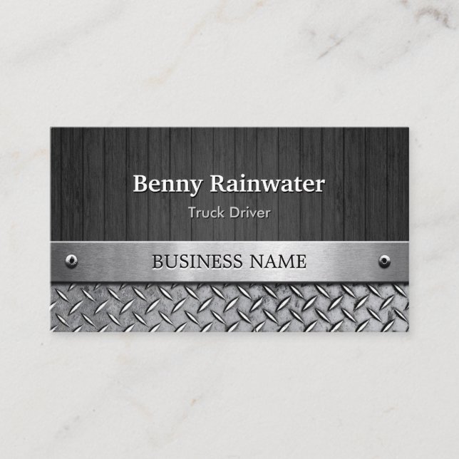 Truck Driver - Wood and Metal Look Business Card (Front)