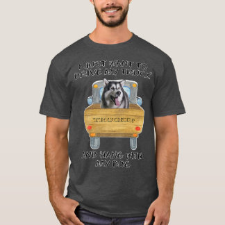 Truck Driving Dog Alaskan Malamute  T-Shirt