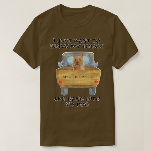 Truck Driving Dog Australian Terrier  T-Shirt (Design Front)