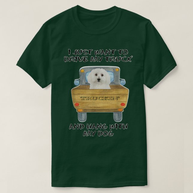 Truck Driving Dog Bichon Frises  T-Shirt (Design Front)