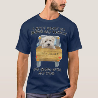 Truck Driving Dog Maltese  T-Shirt