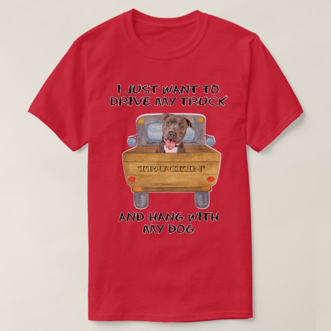 Truck Driving Dog Pitbull 1 T-Shirt (Design Front)