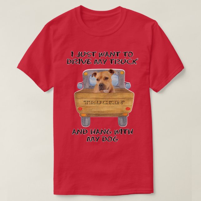 Truck Driving Dog Pitbull  T-Shirt (Design Front)