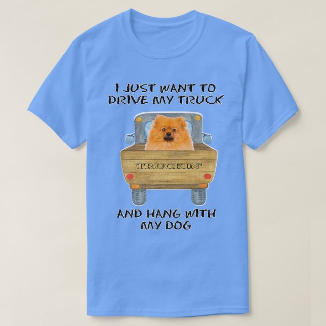 Truck Driving Dog Pomeranian  T-Shirt (Design Front)