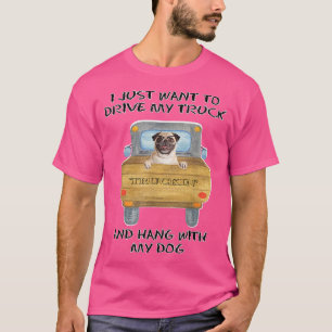 Truck Driving Dog Pug w Glasses T-Shirt