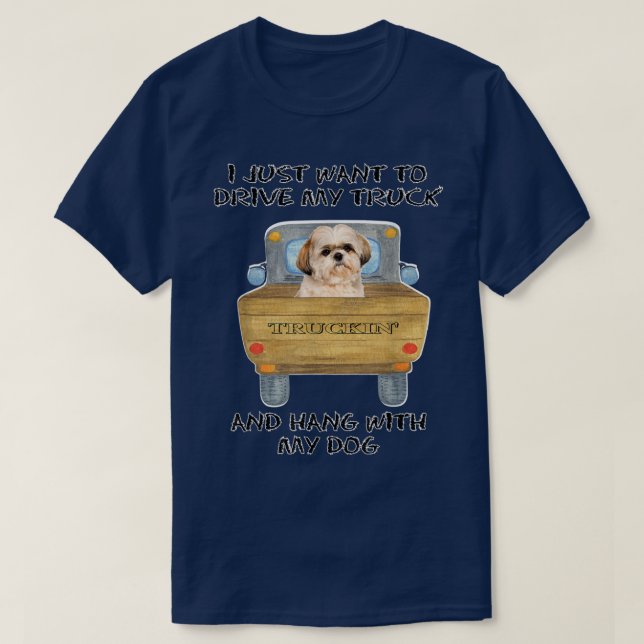 Truck Driving Dog Shih Tzu  T-Shirt (Design Front)