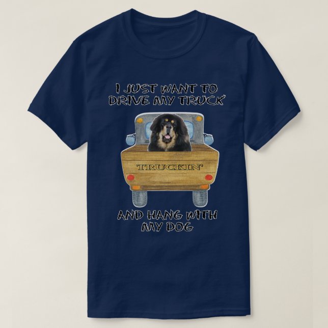 Truck Driving Dog Tibetan Mastiff  T-Shirt (Design Front)