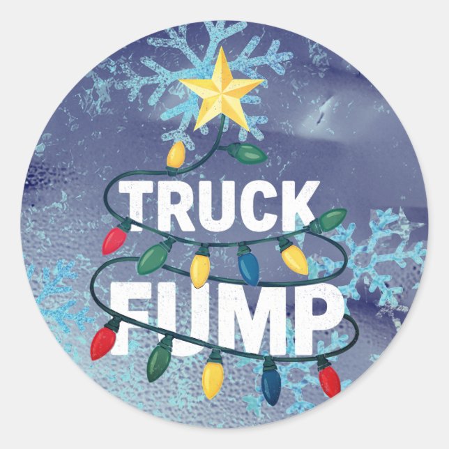 Truck Fump Minimal Art Xmas Lights And Star Classic Round Sticker (Front)