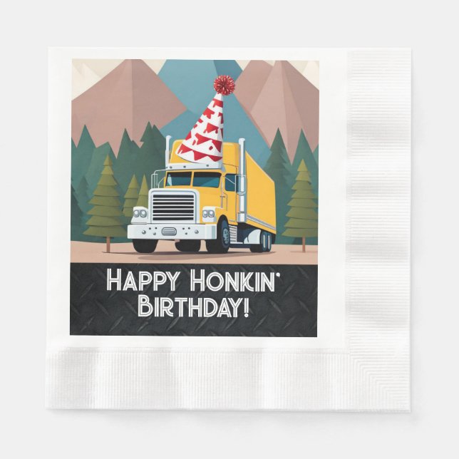 Truck Happy Birthday Party Funny Equipment Napkins (Front)