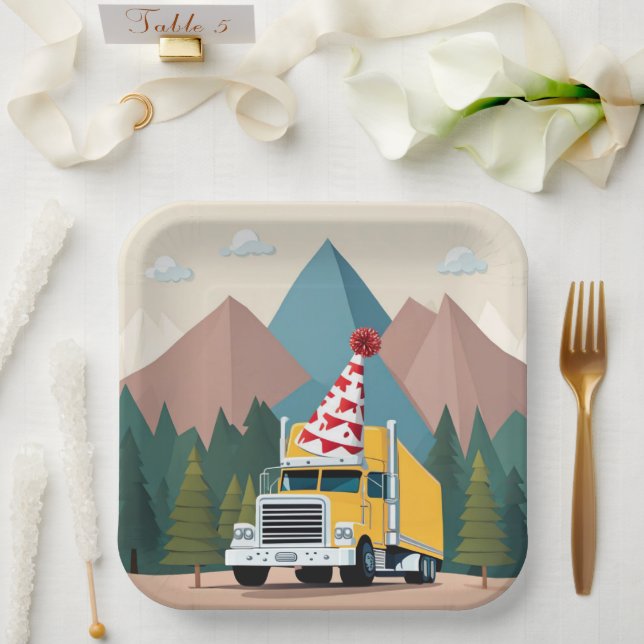 Truck Happy Birthday Party Funny Transport Paper Plates (Wedding)