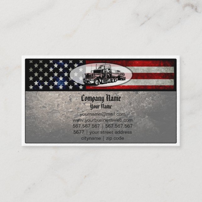 Truck in American Flag Background Business Card (Front)