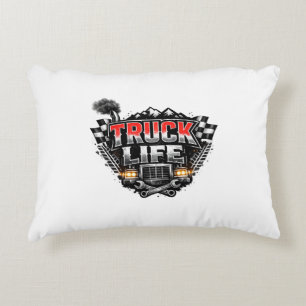 Truck Life Grunge Distressed Chrome Red Trucker Li Accent Pillow