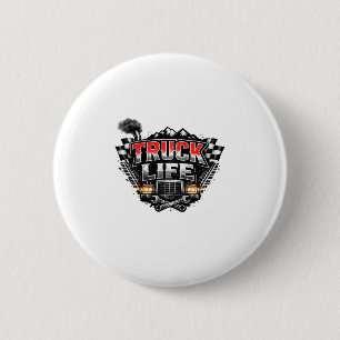 Truck Life Grunge Distressed Chrome Red Trucker Li Button