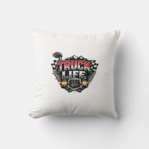 Truck Life Grunge Distressed Chrome Red Trucker Li Throw Pillow