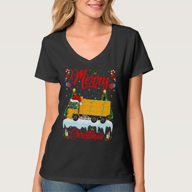 Truck   Lights Xmas Tree Santa Truck Christmas T-Shirt (Front)