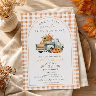 Truck Little Pumpkin on the Way Fall Baby Shower Invitation