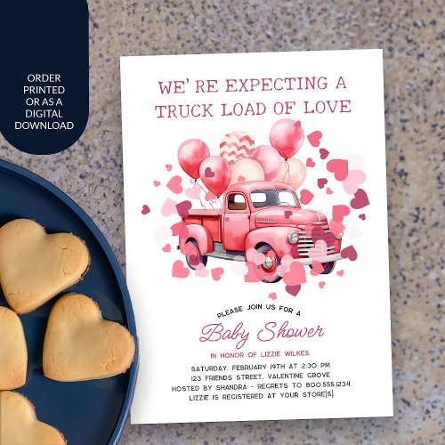Truck Load of Love Pink Valentine Baby Shower Invitation