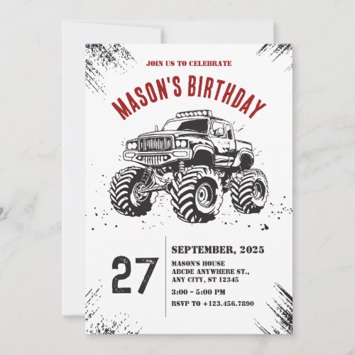 Truck monster road birthday Invitation
