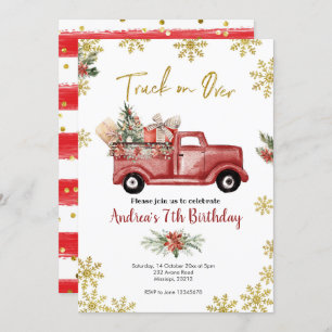 Truck on Over Red Christmas Truck Birthday Invitation