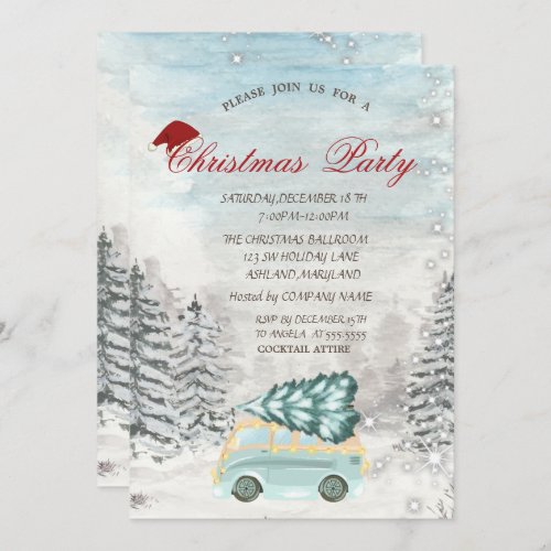 Truck Pine Tree Forest Christmas Party Invitation
