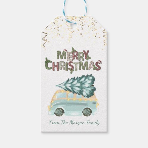 Truck Pine TreesConfettiMerry Christmas  Gift Tags